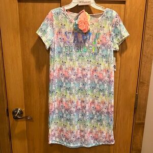 NWT SO Nightgown set w/ scrunchies girls doggie print  14/16 rainbow colors